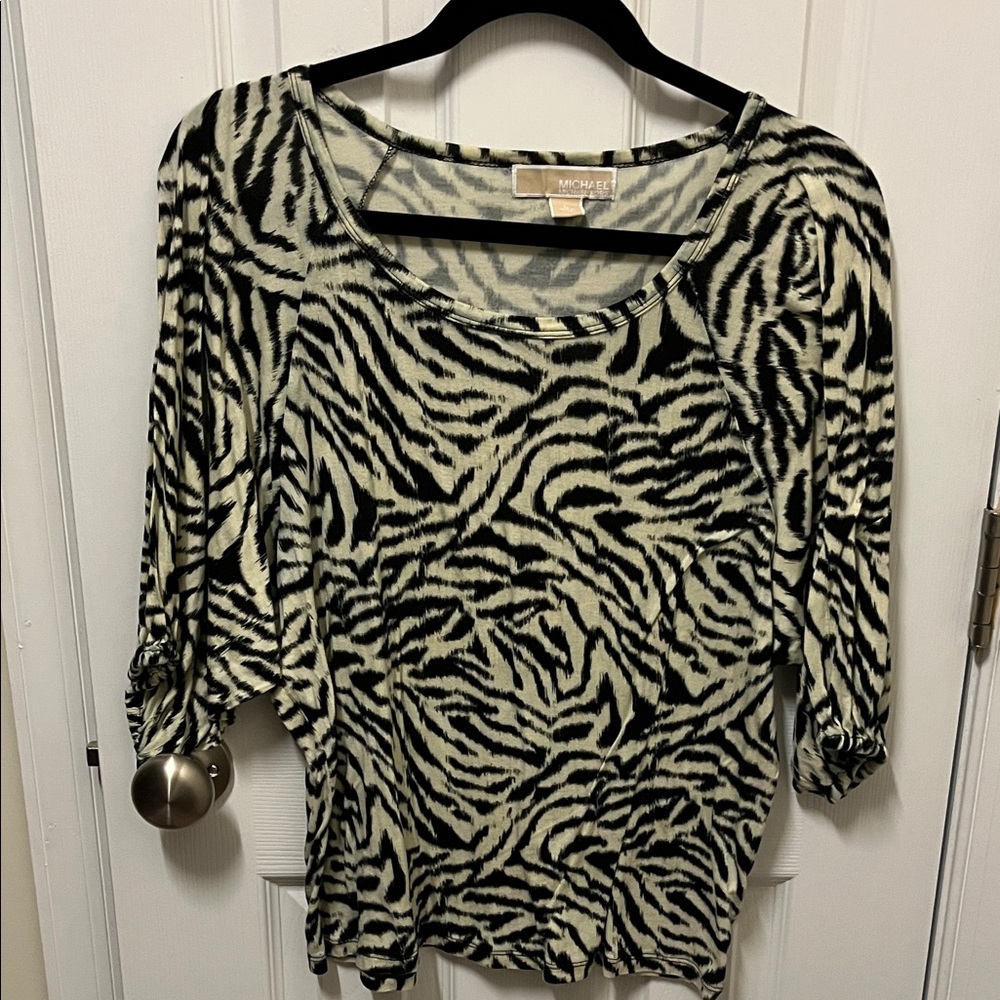 MICHAEL Michael Kors Animal Print Blouse - Black and Cream